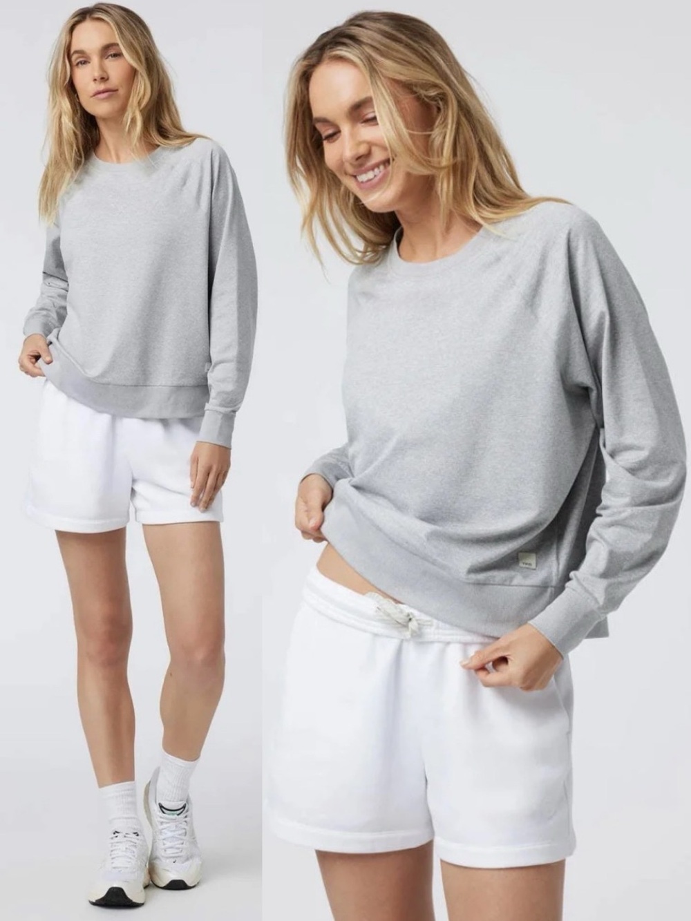 NWT Vuori Halo Crew Long Sleeve Top Pale Heather Grey